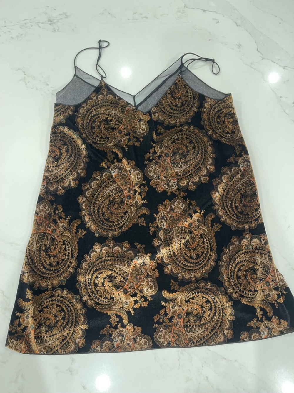 Worn once! Free People Women’s Black Paisley Velvet Cami Tank Top - Picture 9 of 11